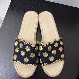 Jack Rogers Navy and Gold Floral Sandals